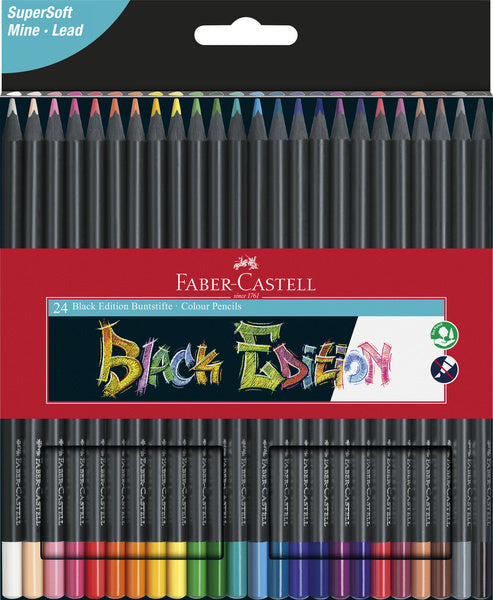 Faber-Castell FC-116424 Buntstifte, schwarze Edition, im Etui, 24 Stück
