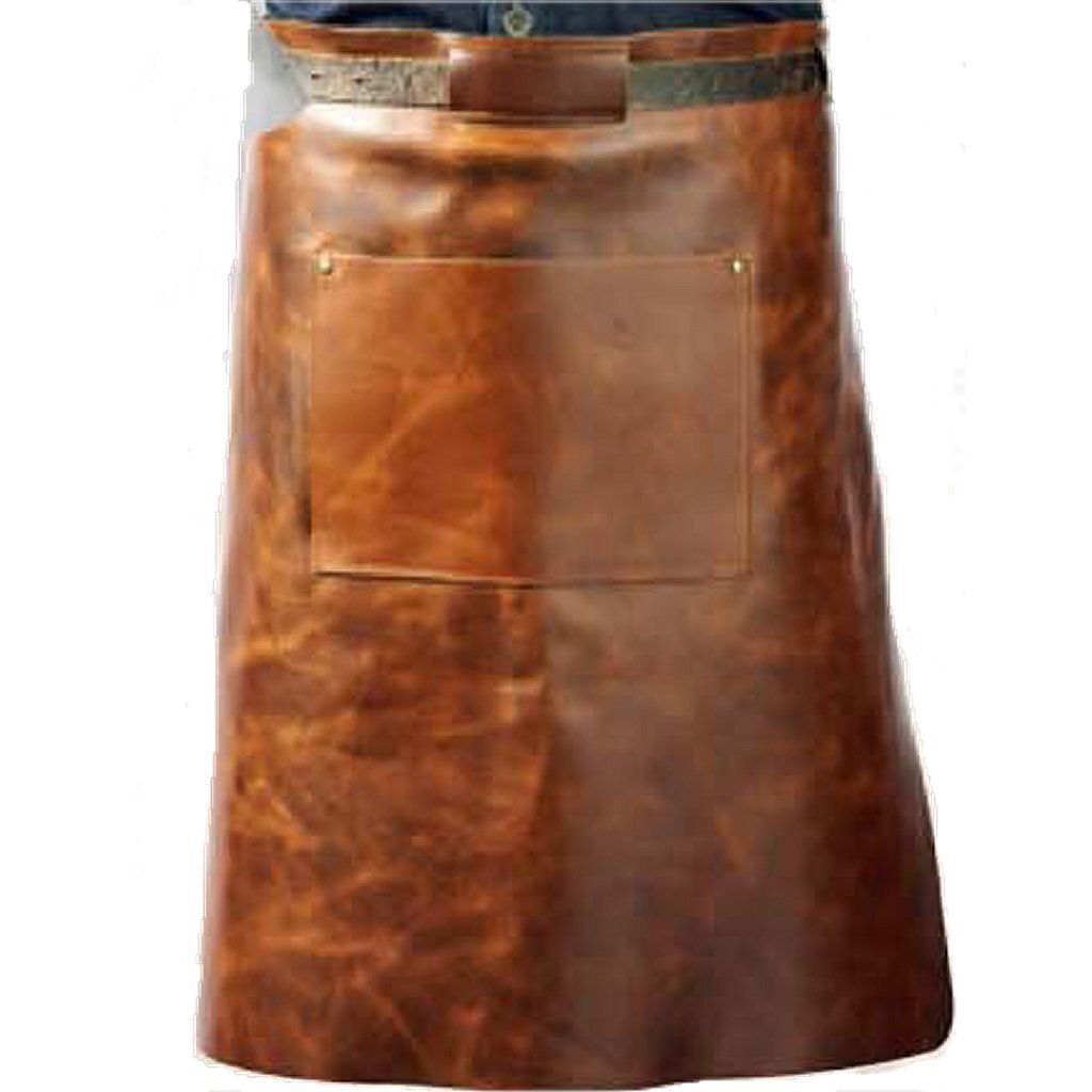 Grillschürze aus Vitello-Leder mit Tasche, 60 cm lang, cognacfarben