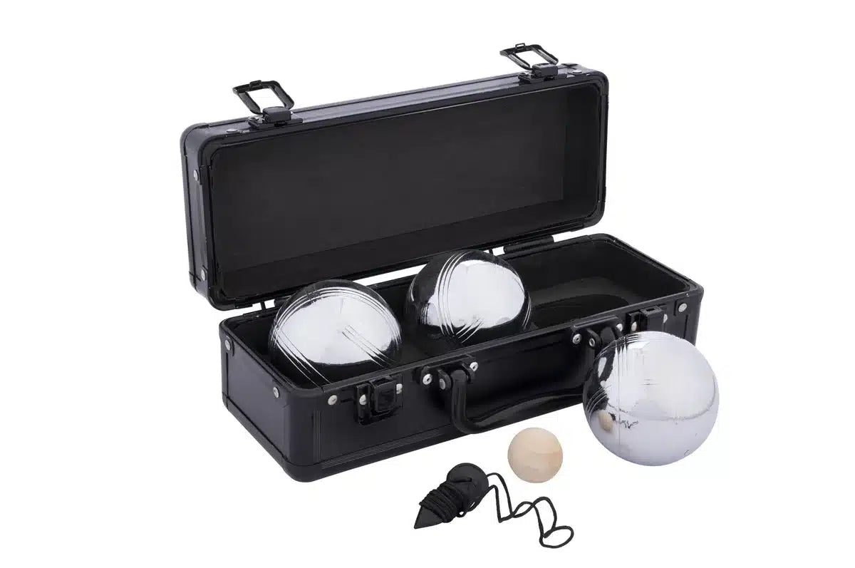 Engelhart Jeu de Boules 3 Würfel im schwarzen Aluminiumgehäuse