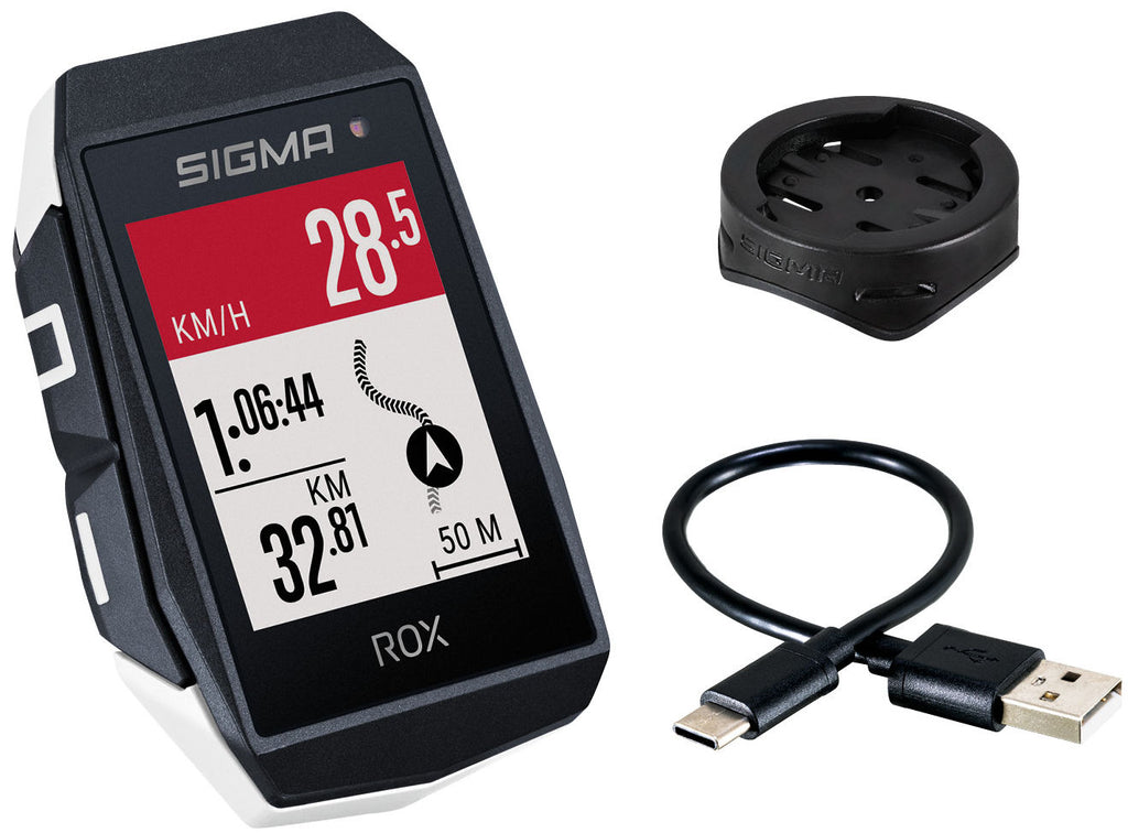 Sigma ROX 11.1 EVO GPS-Fahrradcomputer mit Standard-Lenkerhalterung – Weiß