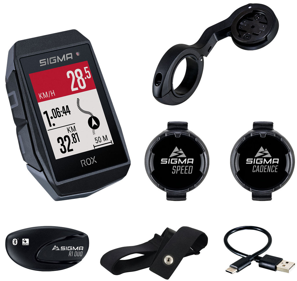 Sigma ROX 11.1 EVO GPS HR + CAD GPS Fahrradcomputer-Set mit kurzer Butler Lenkerhalterung – Schwarz