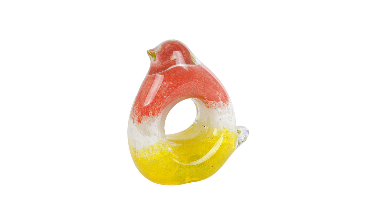 Sculptuur bird hole s roze geel glas 9,5x4,5x9,5cm