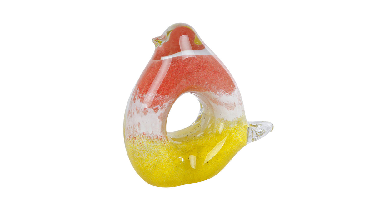 Sculptuur bird hole l roze geel glas 11x4,5x11cm