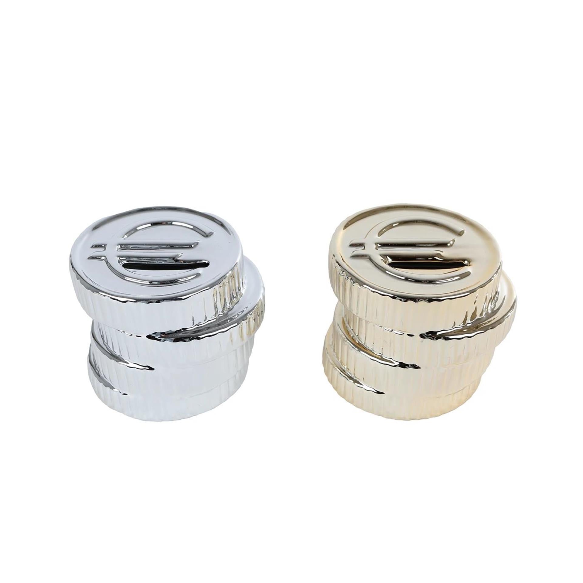Spaarpot euromunt zilver goud 9,5x9x8cm