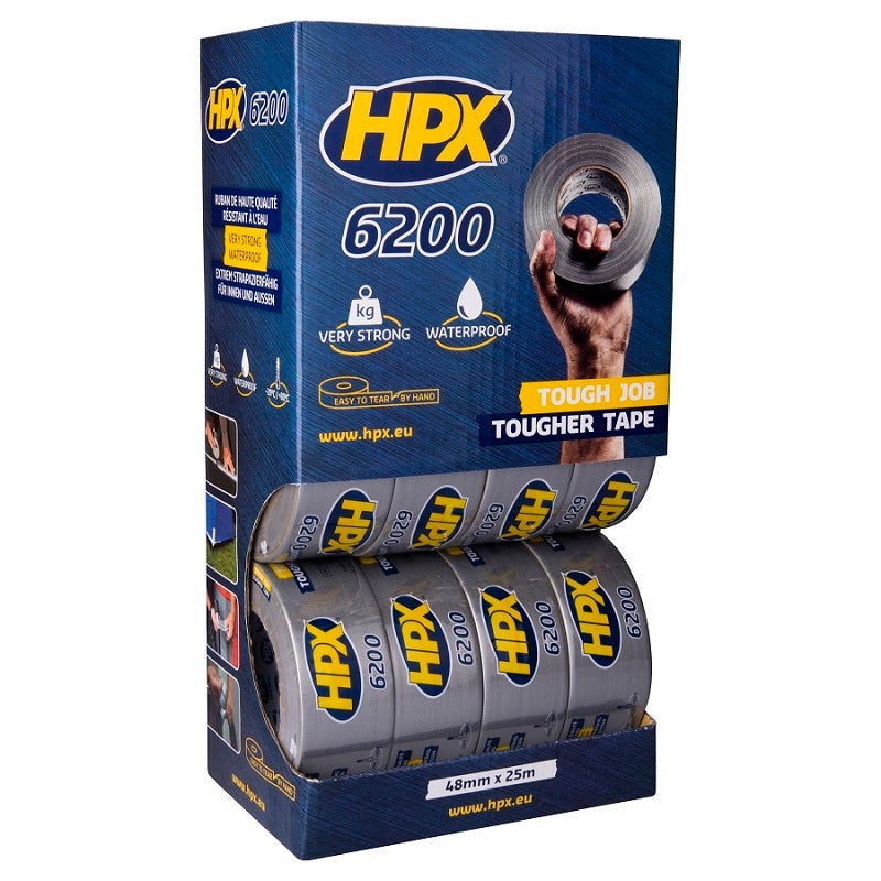Hpx producten toonbankdisplay duct tape zilver 48mm x 25m 12xcs5025