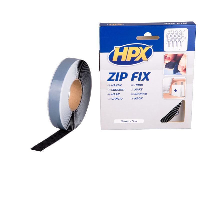 Hpx producten zip fix klittenband haak zwart 20mm x 5m