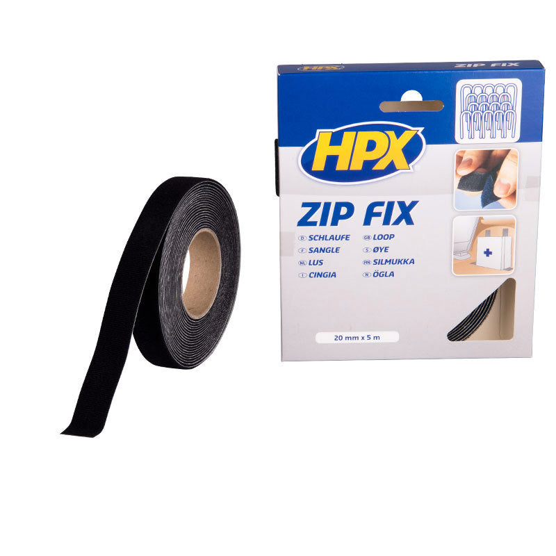 Hpx producten zip fix klittenband lus zwart 20mm x 5m
