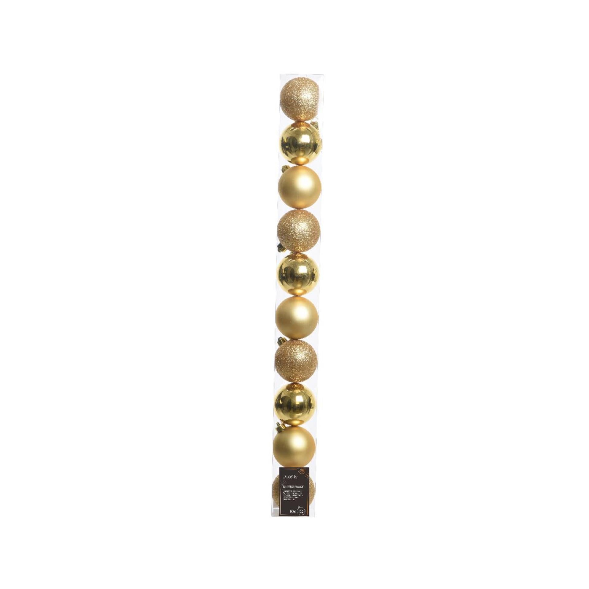 Decoris kerstballen 6cm kunststof goud 10-dlg