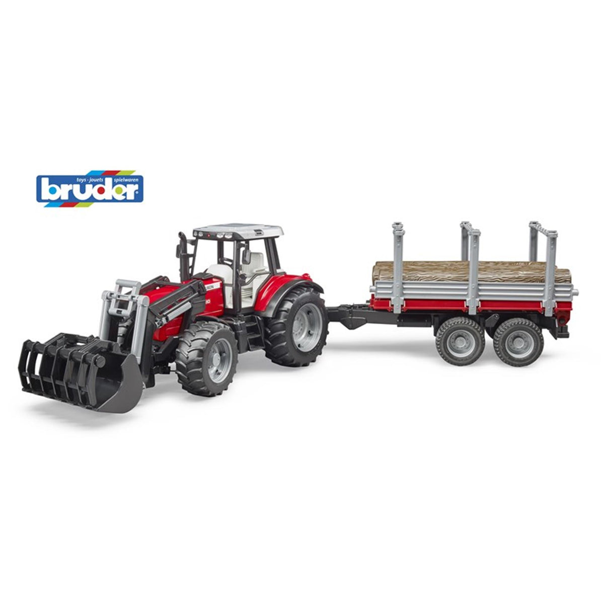 Bruder tractor massey ferguson 7480 met houttransport aanhanger
