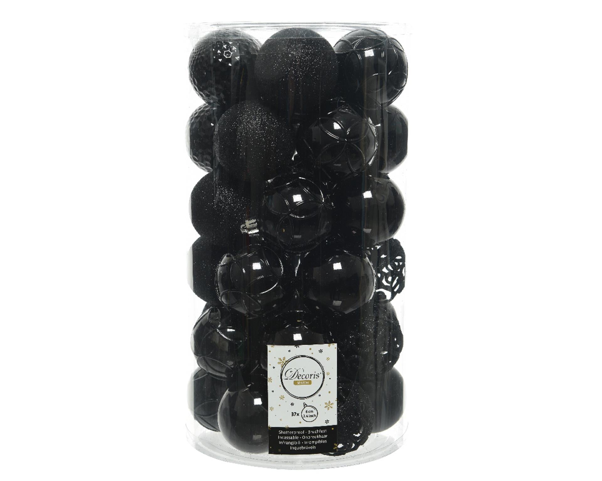 Decoris kerstballenset kunststof 6cm 37st zwart