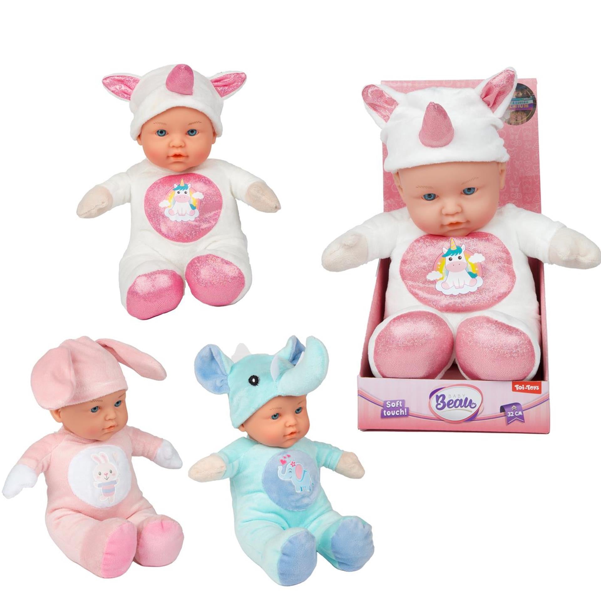 Toi-toys beau zachte babypop in dierenpakje 31cm