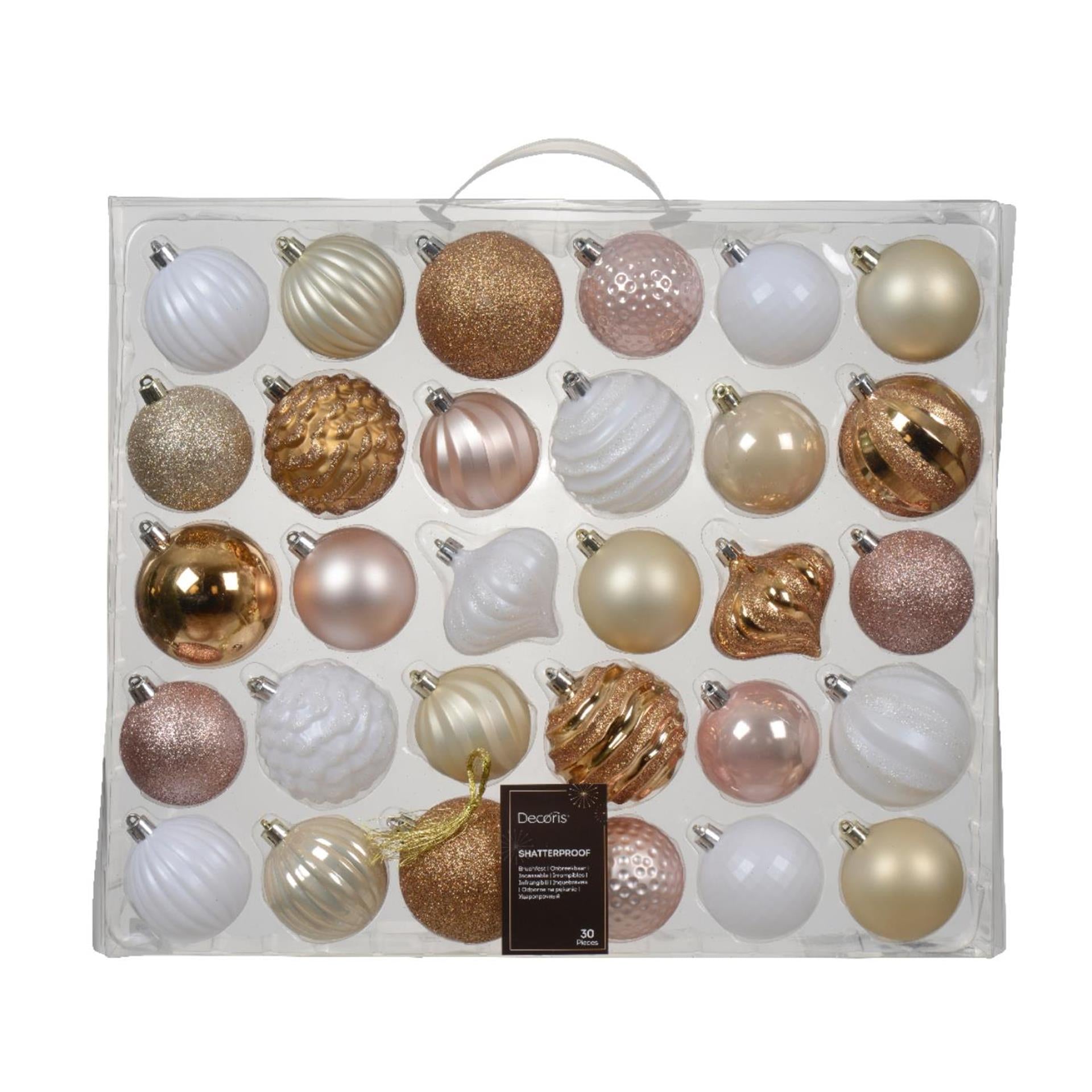 Decoris kerstbal kunststof mix roze 30-delig
