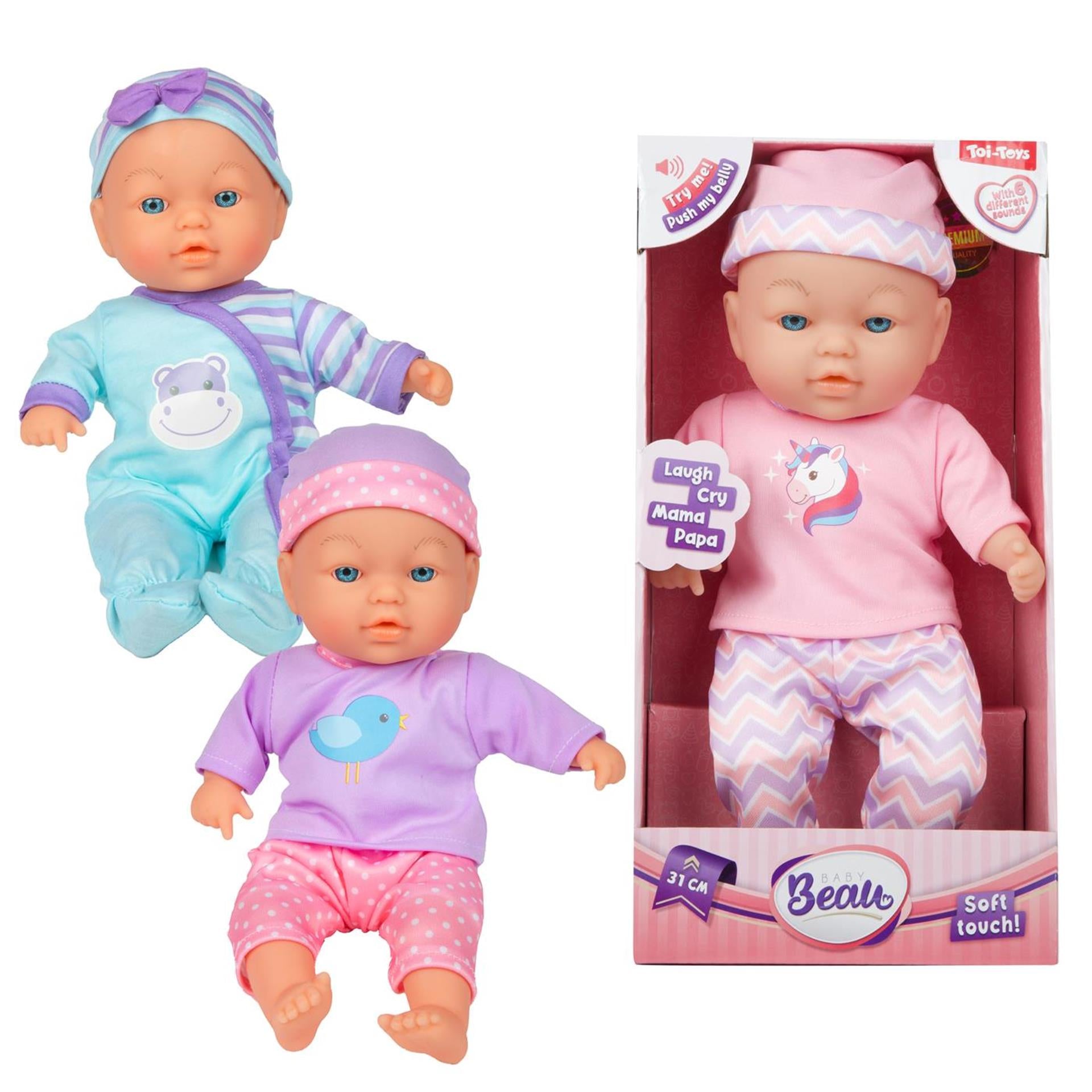 Toi-toys beau zachte babypop 31cm met geluid 3 assorti