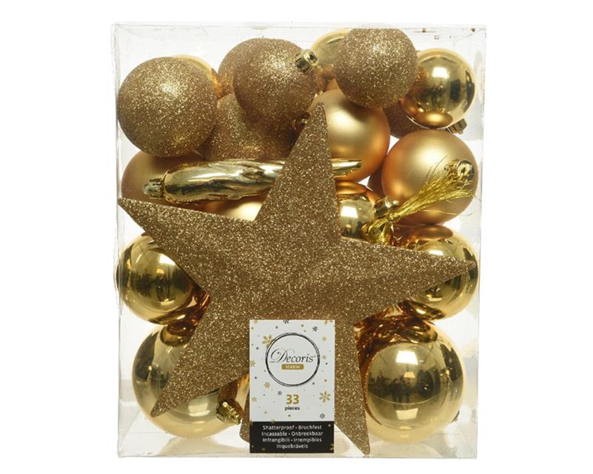 Decoris Weihnachtskugeln, matt, Glasglitzer, 33 Stück, Gold