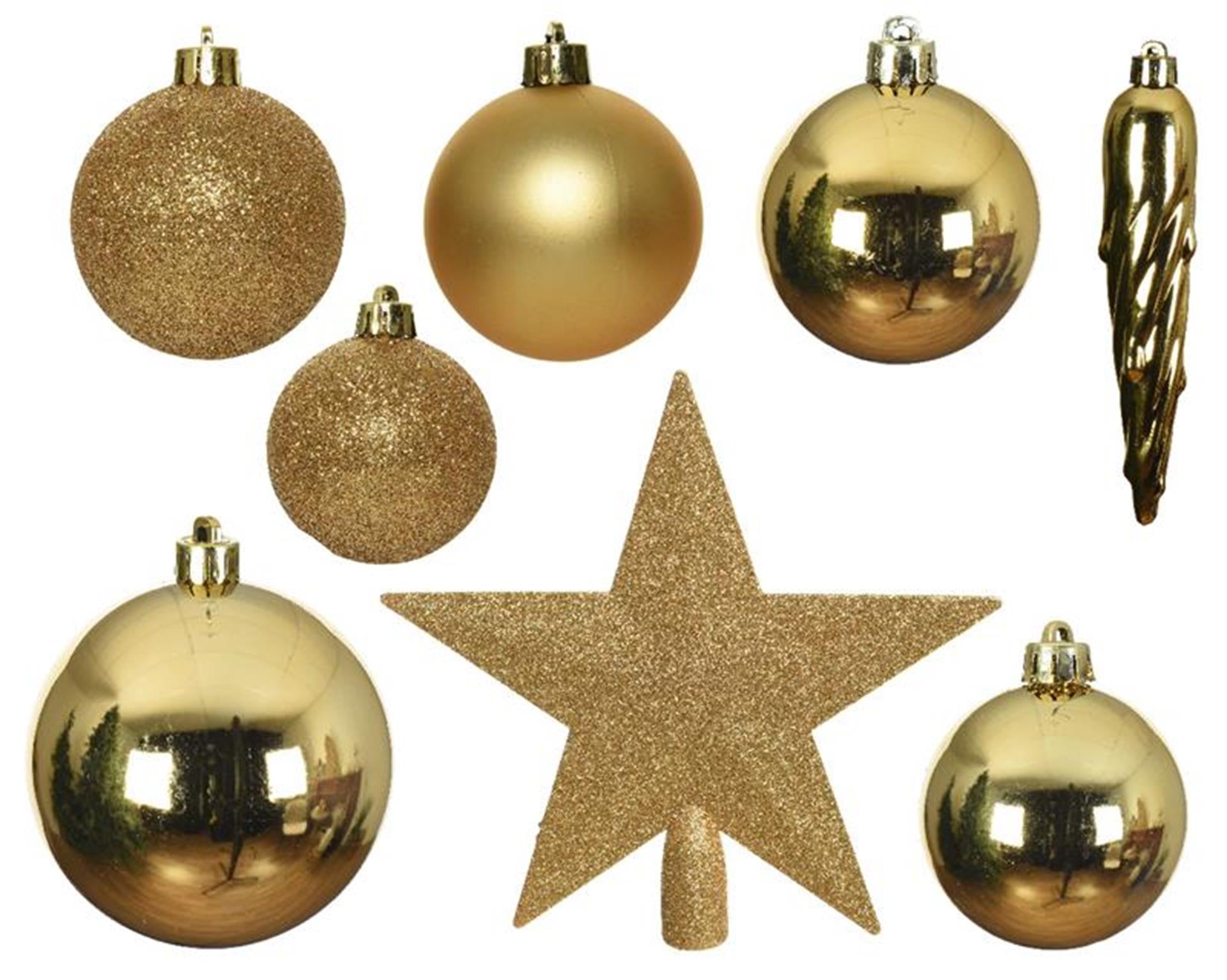 Decoris Weihnachtskugeln, matt, Glasglitzer, 33 Stück, Gold