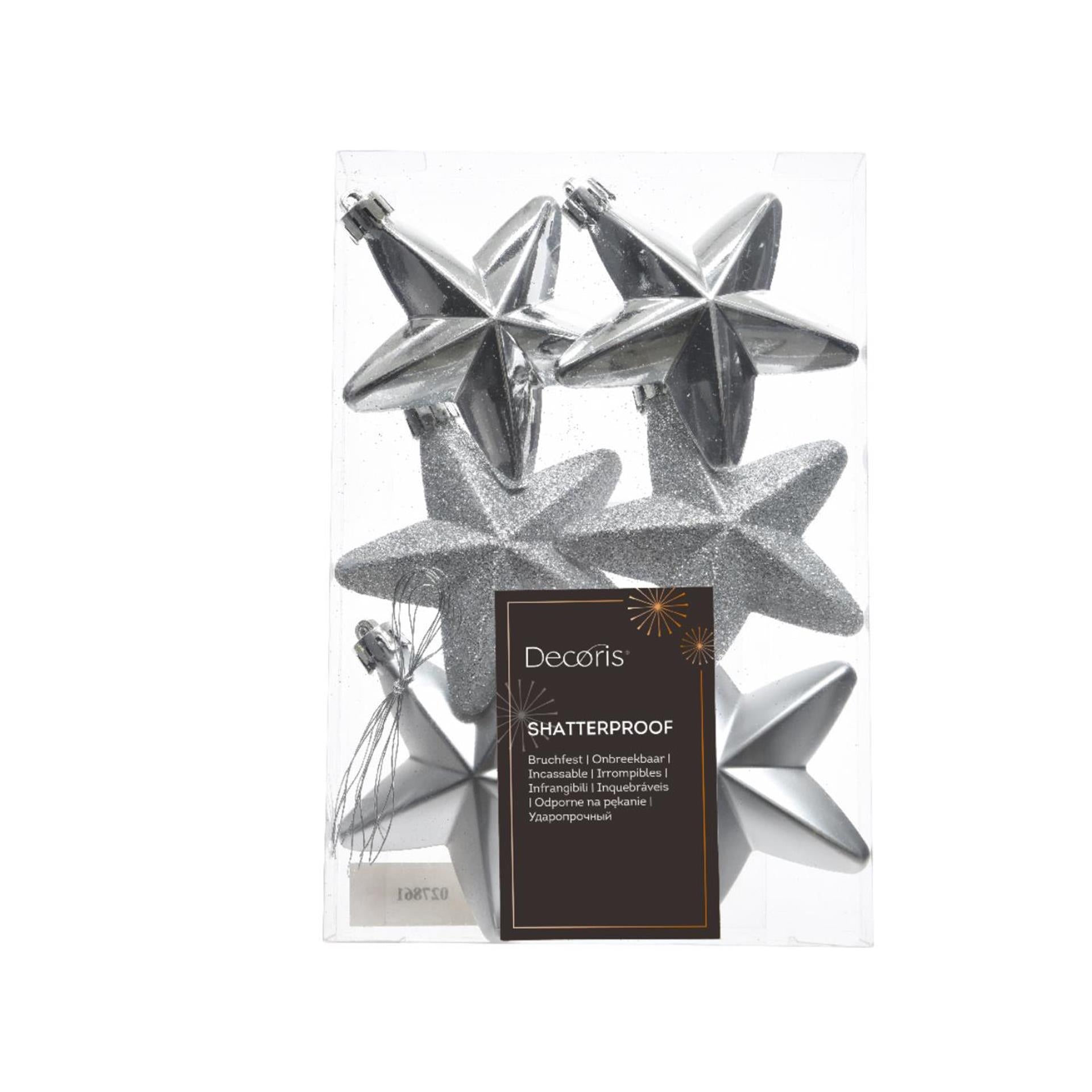 Decoris kersthanger ster zilver dia7cm 6-dlg