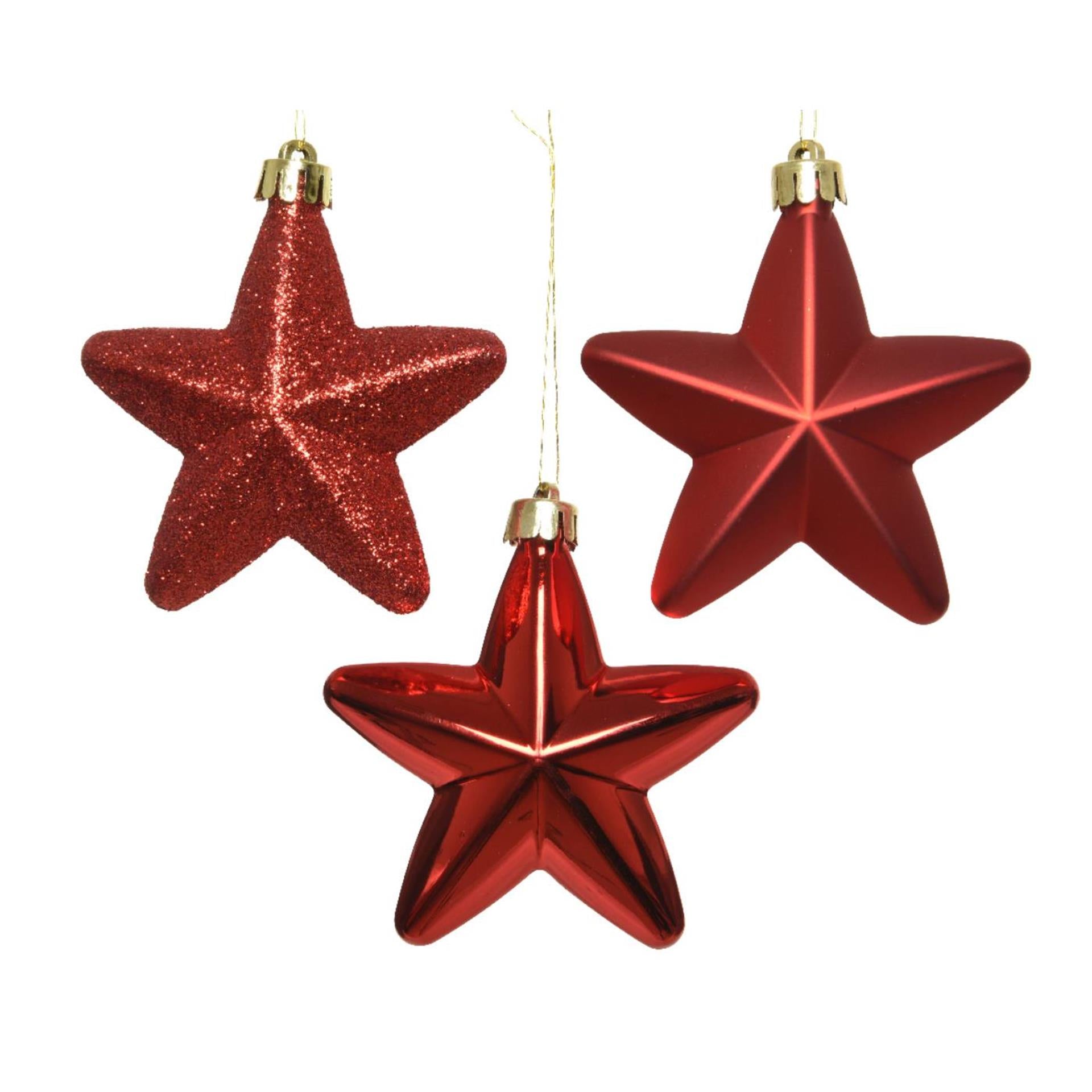 Decoris kersthanger ster rood dia7cm 6-dlg