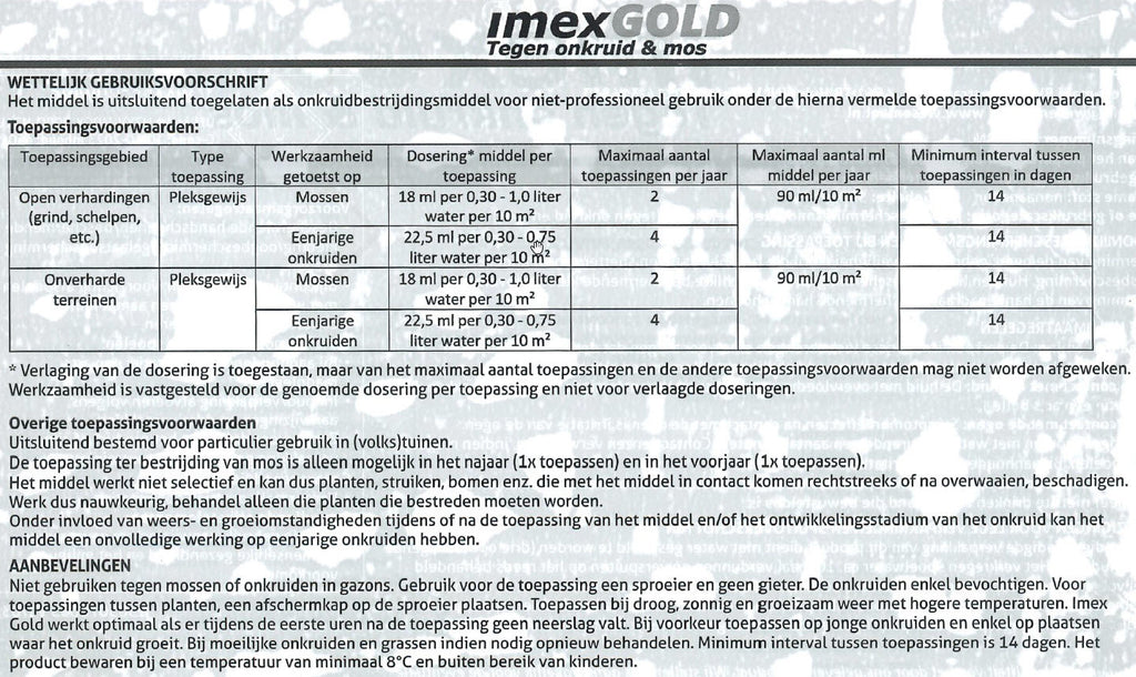 Producten imex gold tegen onkruid en mos 450ml
