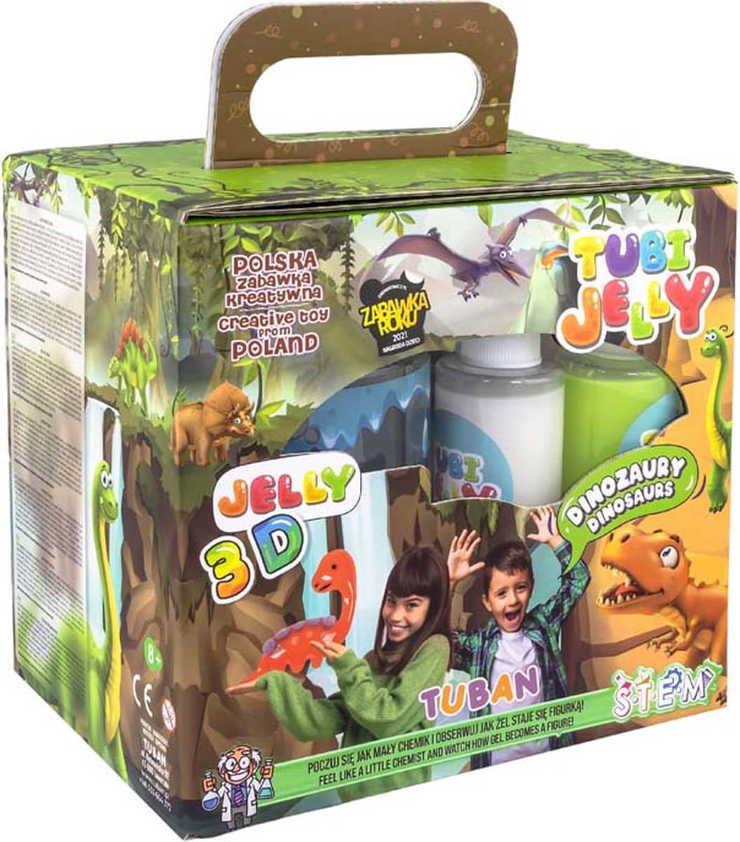 Tuban tubi jelly 6 kleuren met klein aquarium van dinosaurussen
