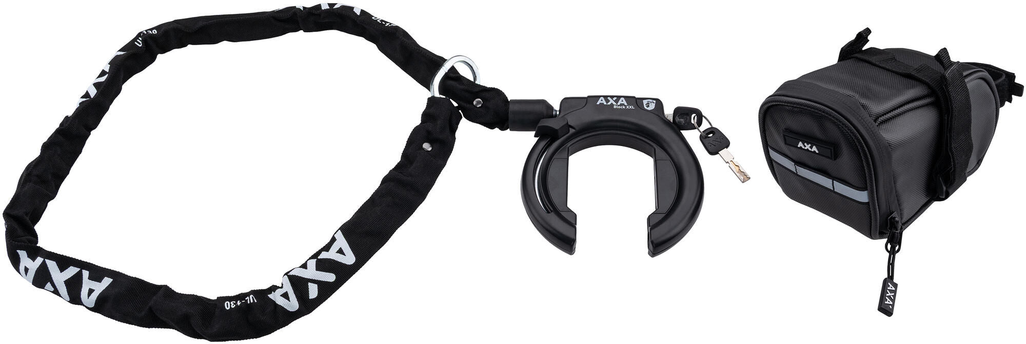 Ringverschluss AXA Block XXL + Satteltasche + ULC130 Kette exkl.