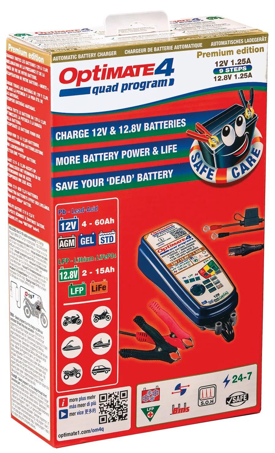 Tecmate batterieladegerät optimate4 quad program charger optomate 4 quad progr.12 volt