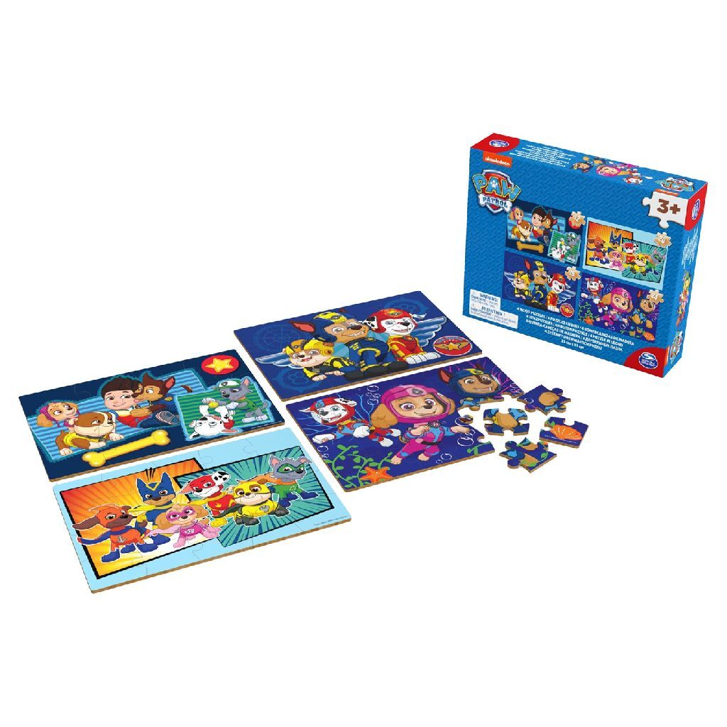 Paw Patrol Schuhkarton mit 4 Holzpuzzles (12-16-20-24 Teile)