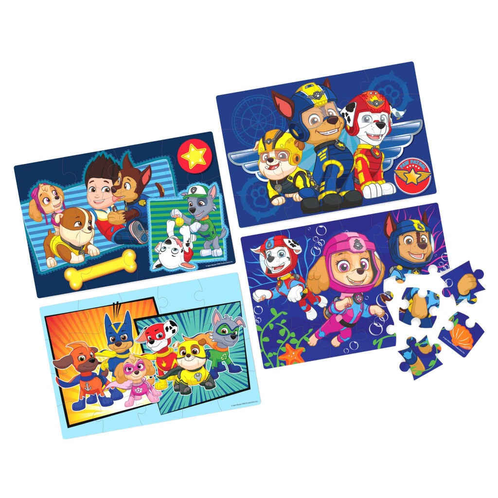 Paw Patrol Schuhkarton mit 4 Holzpuzzles (12-16-20-24 Teile)