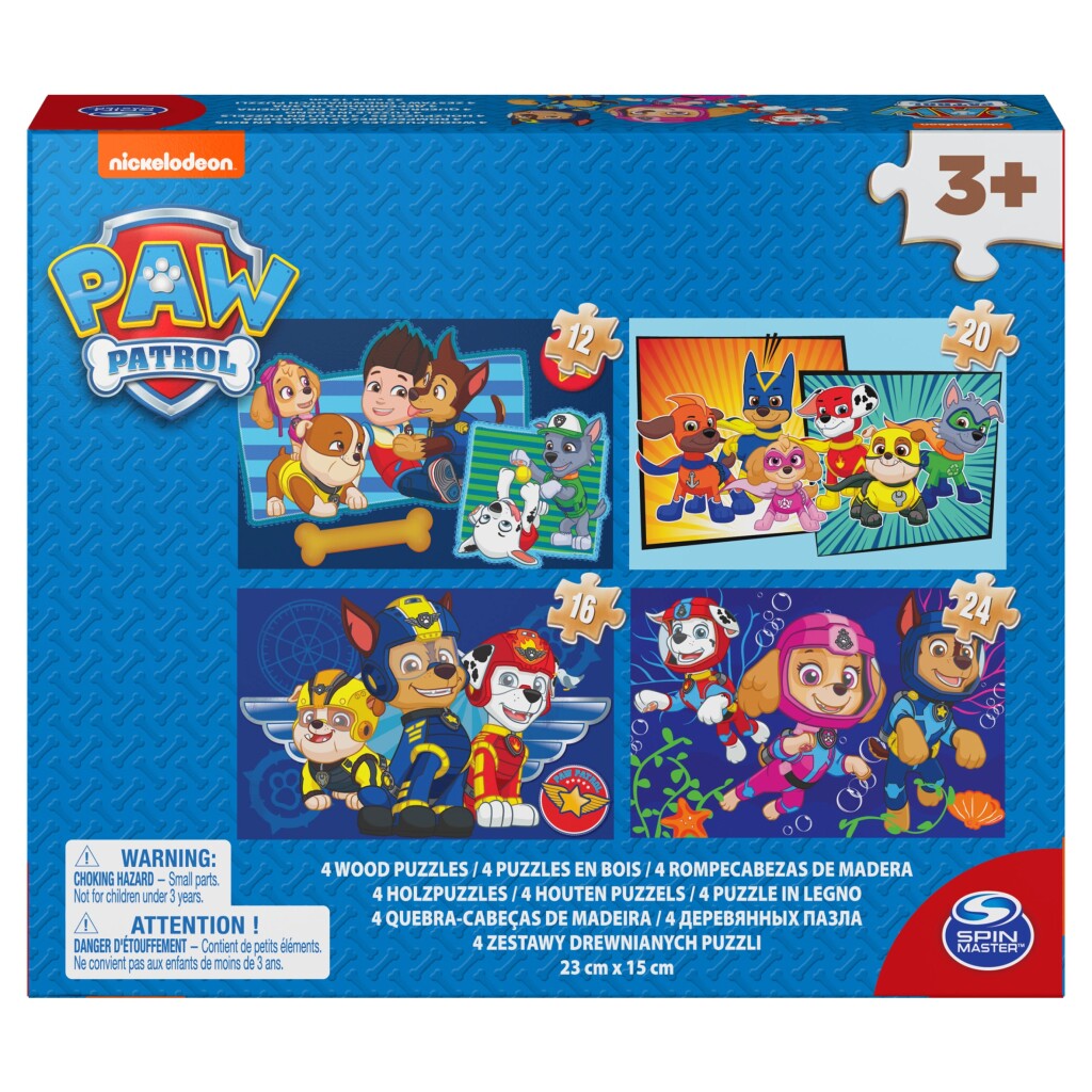 Paw Patrol Schuhkarton mit 4 Holzpuzzles (12-16-20-24 Teile)