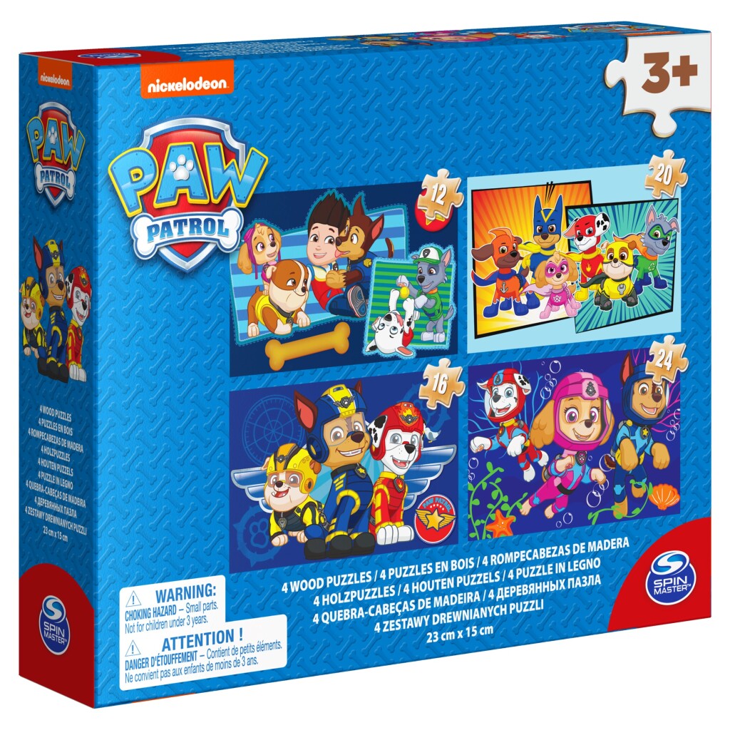 Paw Patrol Schuhkarton mit 4 Holzpuzzles (12-16-20-24 Teile)