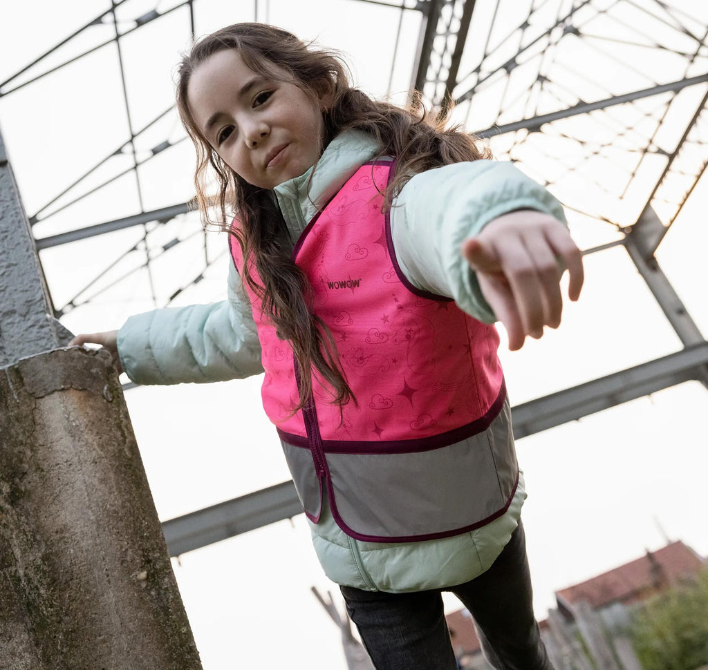 WOWOW Kinder-Sicherheitsweste, Reißverschlussjacke, pink, reflektierend, Größe M