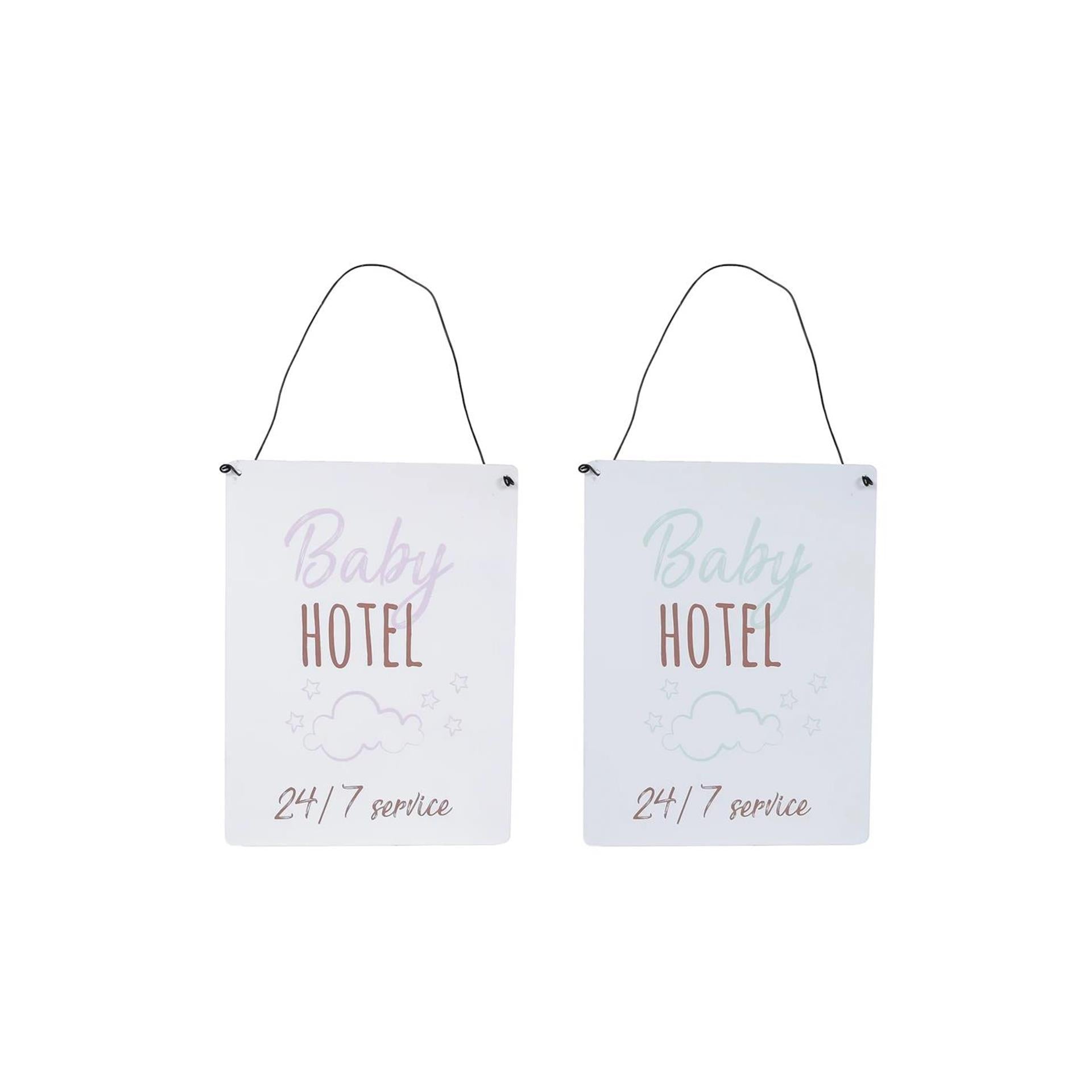 Wandversiering baby hotel metaal 15x20cm