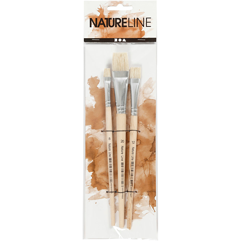 Pinsel der Creativ Company Nature-Linie, Größen 8+12+20, Länge: 18,5–20,5 cm, Breite: 10–20 mm, flach, 3 Stück pro Packung