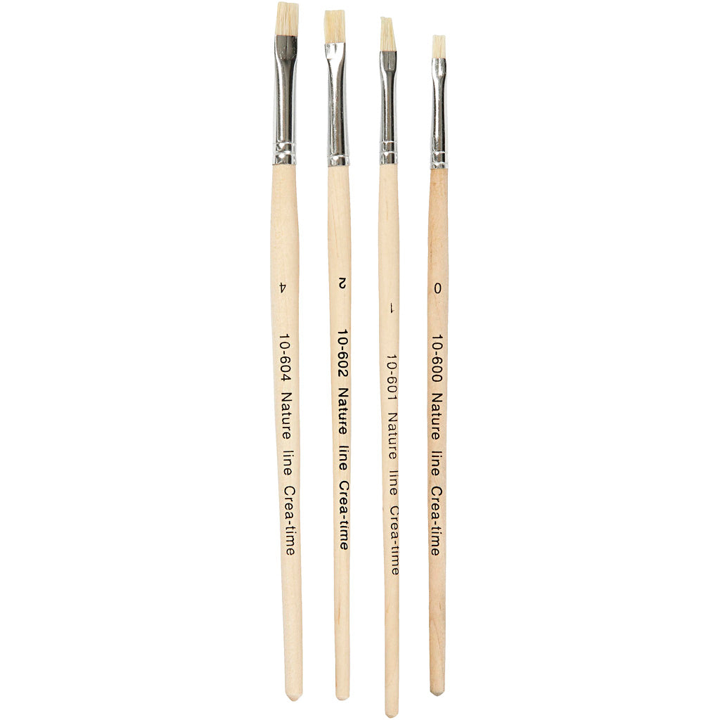 Creativ Company Nature-Linienpinsel, Größe 00+1+2+4, Länge: 18,5–19 cm, Breite: 5–7 mm, flach, 4 Stück pro Packung