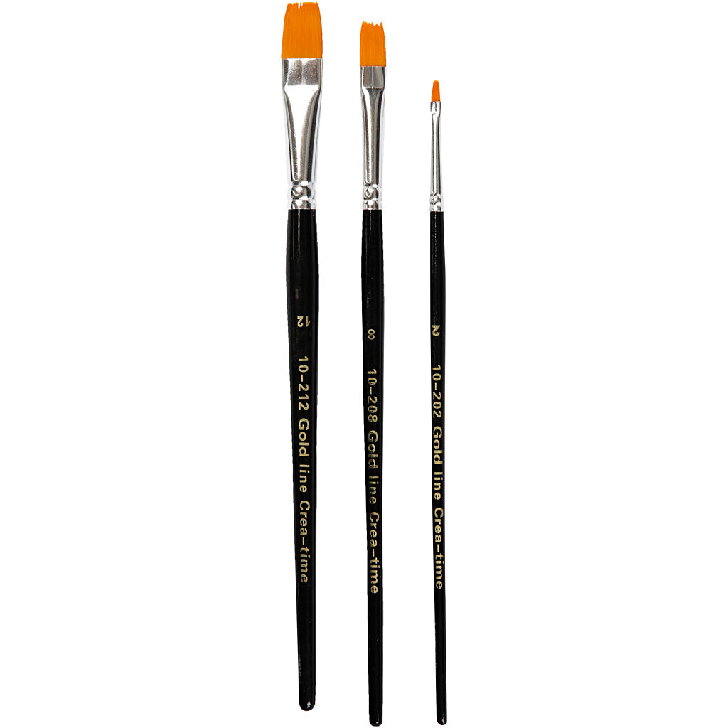 Creativ Company Gold Line Pinsel, Größen 2+8+12, Länge: 16,5–19 cm, Breite: 3–12 mm, flach, 3 Stück pro Packung