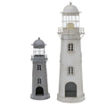Boltze home lantaarn vuurtoren grijs-wit glas metaal set 2-delig h54-75cm