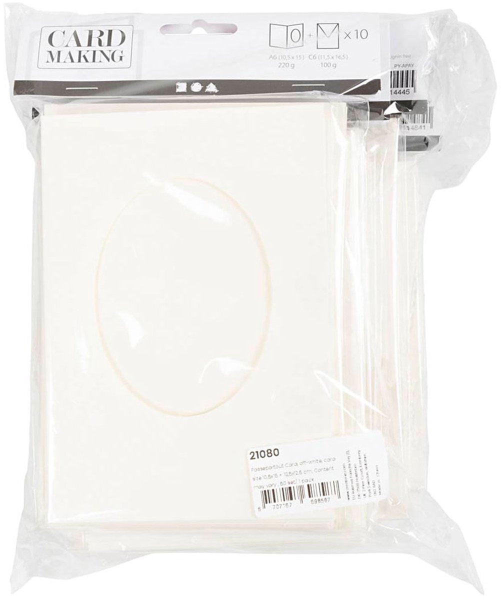 Passepartoutkarten von Creativ Company, Kartengröße 10,5 x 15 + 12,5 x 12,5 cm, Inhalt kann variieren, cremeweiß, 50 Sets pro Schachtel