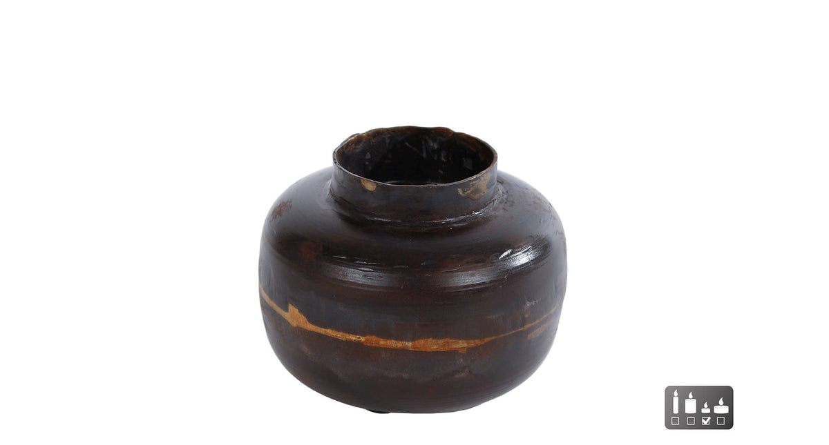 Theelichth hidde antiek bruin metaal 8x8x6cm
