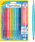 Paper mate flair dual viltstift | penseel en medium uiteinde (0,7mm) | gekleurde pennen met twee uiteinden | diverse kleuren | 8 stuks