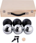 Engelhart metalen jeu de boules - 6 ballen in houten kist - zwart grijs - luxe set - pétanque - boules - metalen ballen - geschikt voor elke jeu de boules baan - longfield