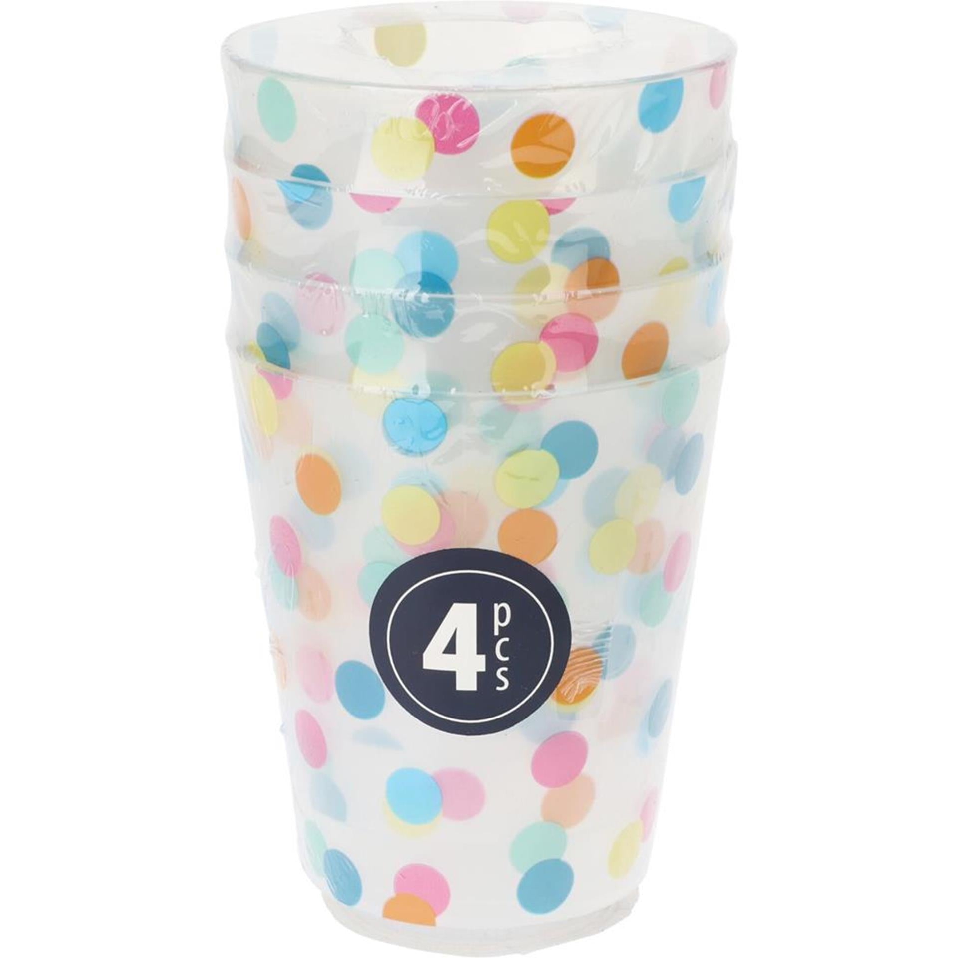 Excellent houseware bekerset confetti 4-delig kunststof