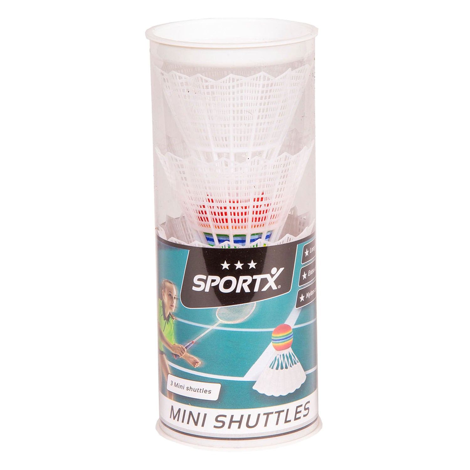 Sportx Mini-Badminton-Federbälle im Rohr, 3 Stück.