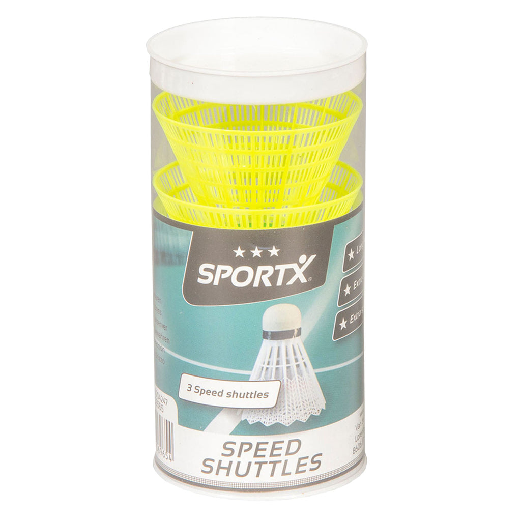 SportX Speed-Badminton-Federbälle im Rohr, 3 Stück.