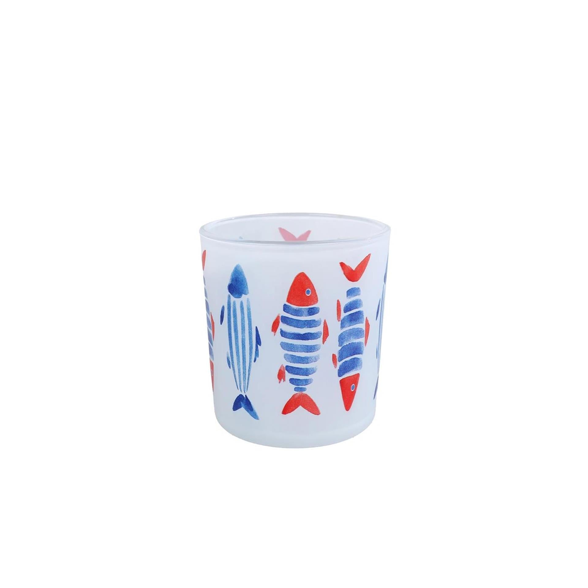 Theelichthouder fish s blauw rood glas