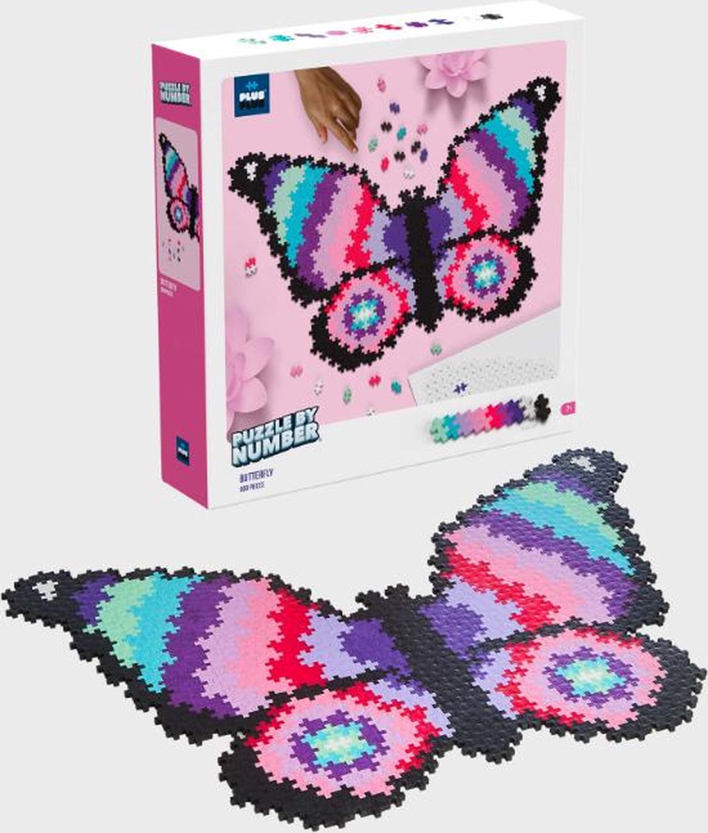 Plus-plus puzzle by number vlinder 800 stukjes - 3915 - puzzel en bouwspeelgoed in één - vanaf 7 jaar