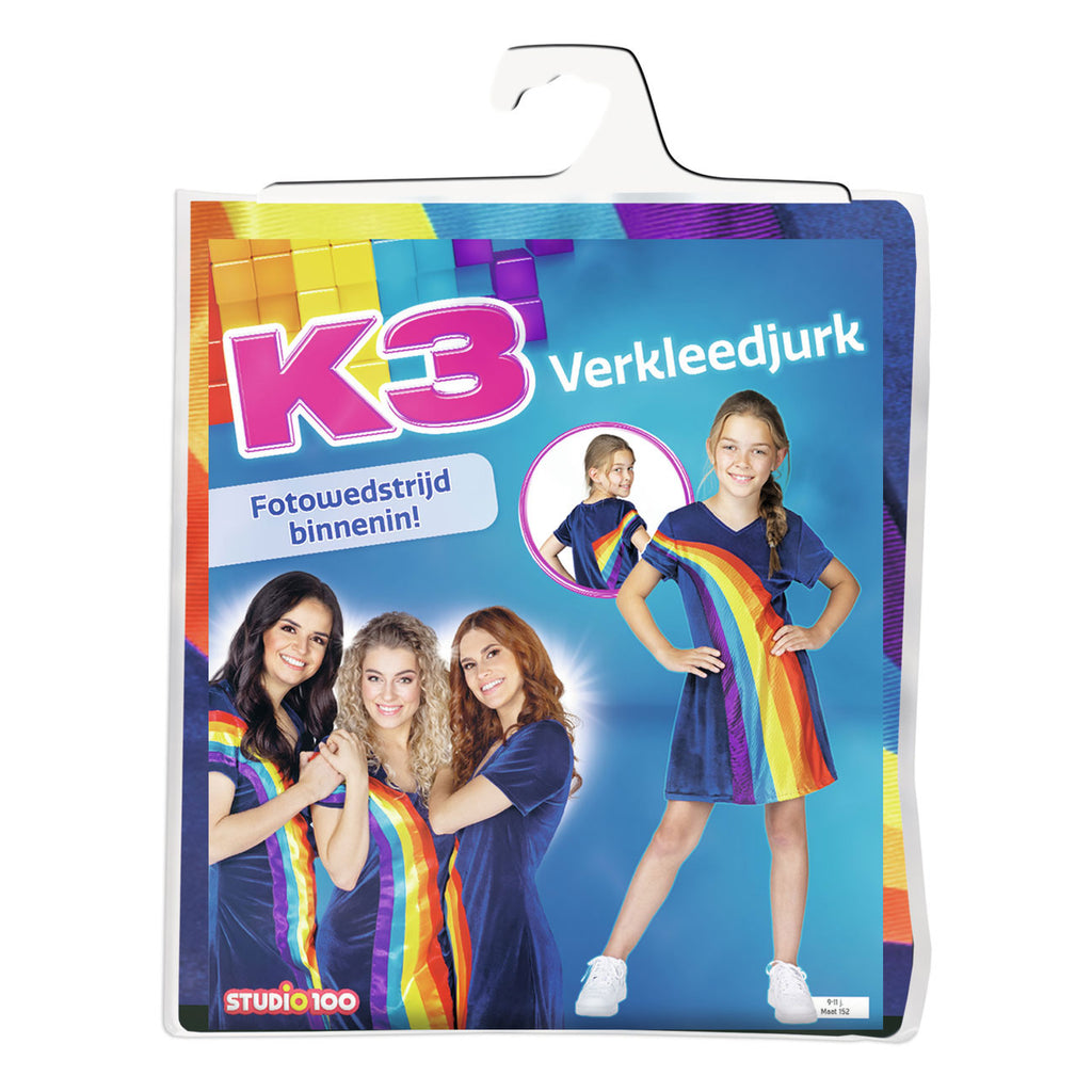 Studio 100 K3 Verkleidungskleid – Regenbogenblau, 9–11 Jahre
