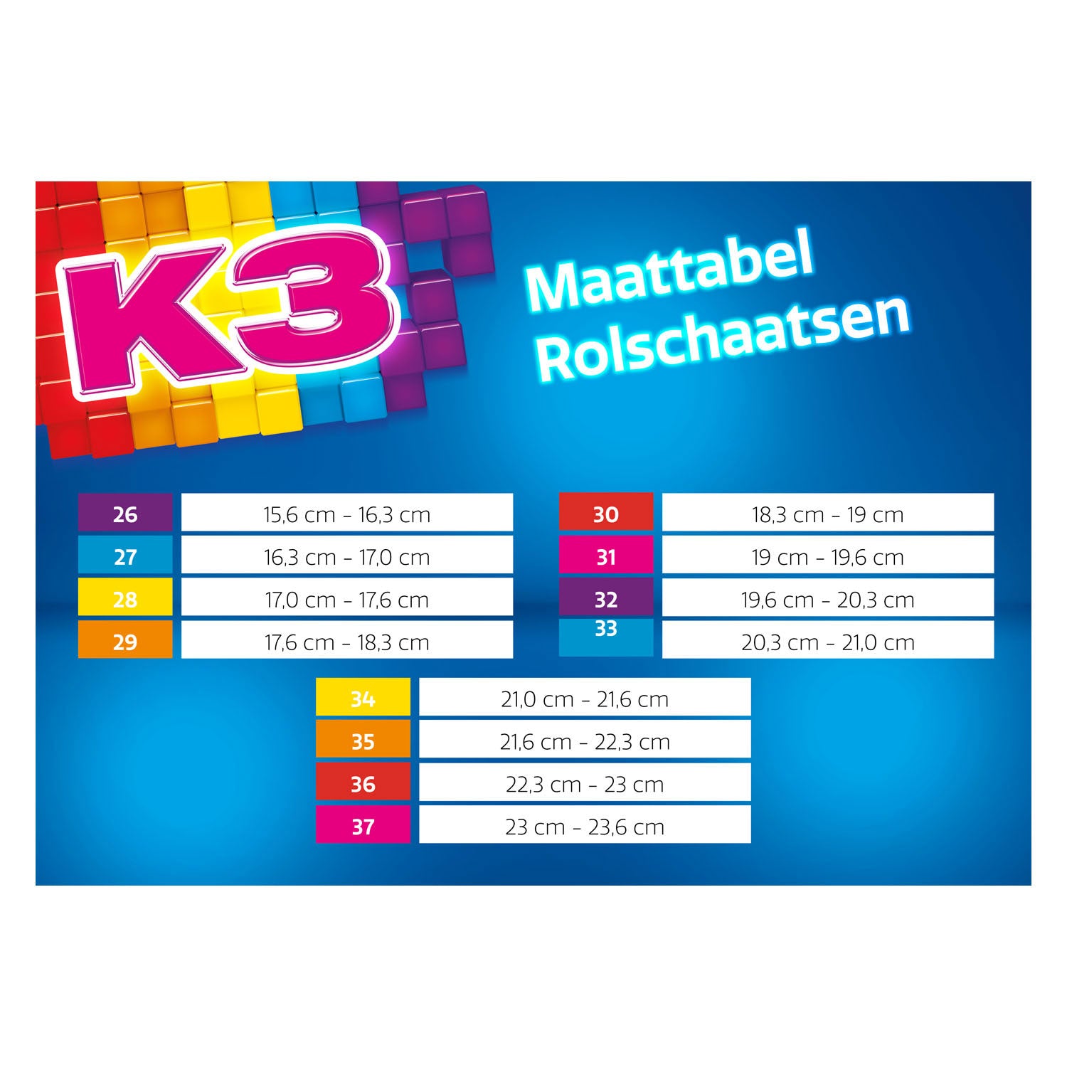 Studio 100 K3 Rollschuhe, Regenbogenfarben, Größe 34-37