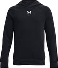 Under armour ua rival fleece hoodie-blk jongens sporttrui - zwart - wit
