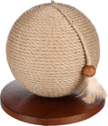 Flamingo kattenspeelgoed - kattenspeelbal krabbal estrella bruin ø 24,5 cm – interactieve speelbal met jute krabtouw en veer – krabspeelgoed kat compact stijlvol