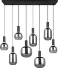Trio diva - hanglamp - zwart mat - rookglas - excl. 8x e27 10 w - plafondbevestiging - in hoogte verstelbaar