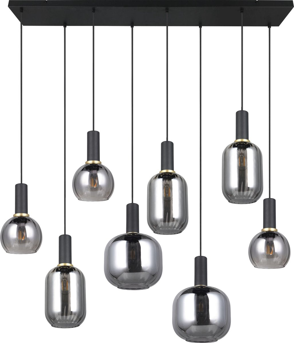 Trio diva - hanglamp - zwart mat - rookglas - excl. 8x e27 10 w - plafondbevestiging - in hoogte verstelbaar